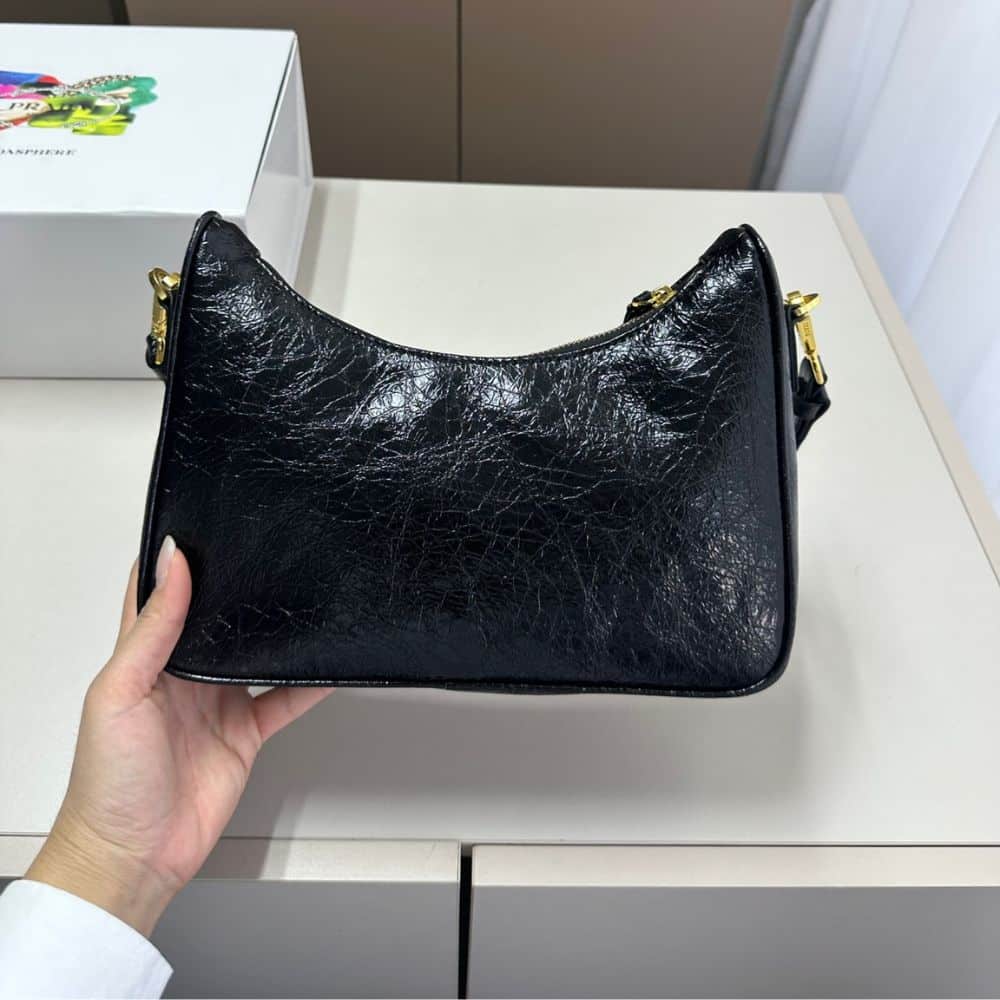 Prada Re Edition Mini Bag In Naplak Patent Leather Black 28Cm