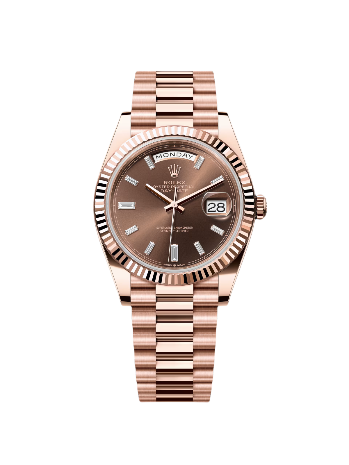 【Super Clone】RLX  Day-Date President 40mm Everose Gold Chocolate Diamond Baguette Dial - 228235