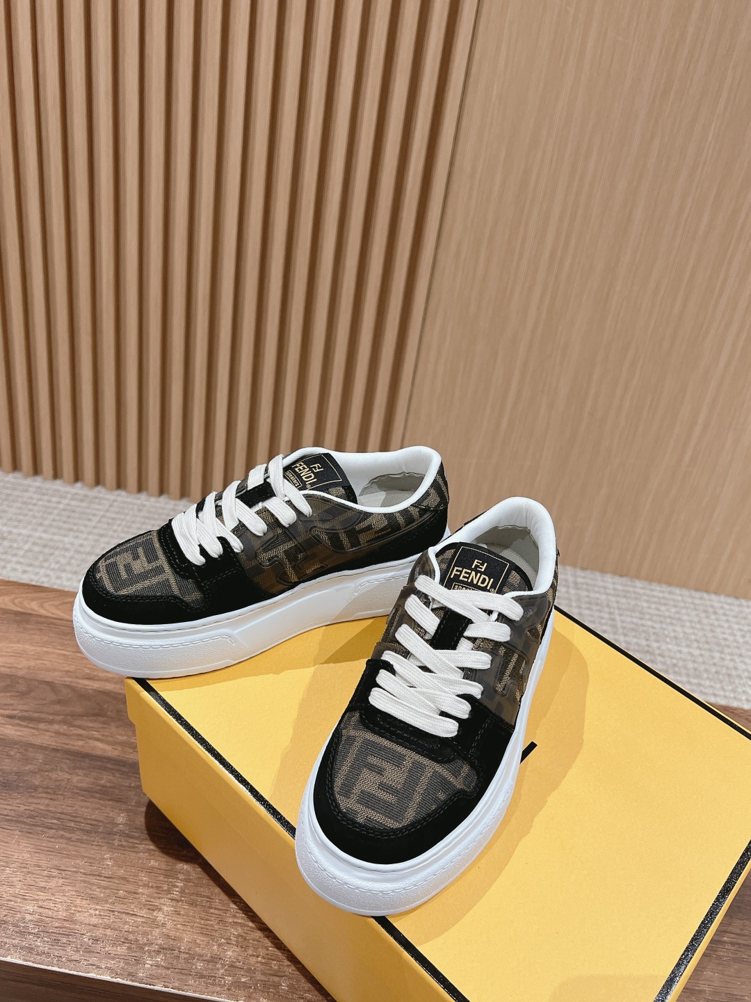 FENDI Match Canvas and suede platform low-tops Sneakers