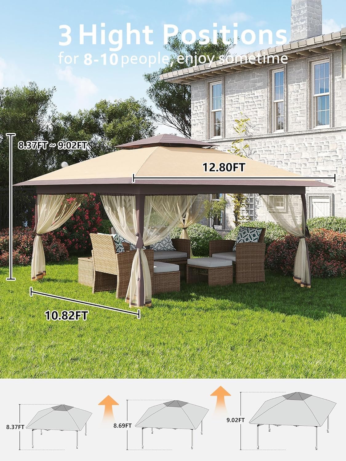 🔥Limited-Time Deal🔥13x13 Outdoor Pop Up Gazebo Tent – Large Shade Canopy with Mesh Netting, Double Vented Roof, 4 Sandbags & Wheeled Bag for Patio & Backyard