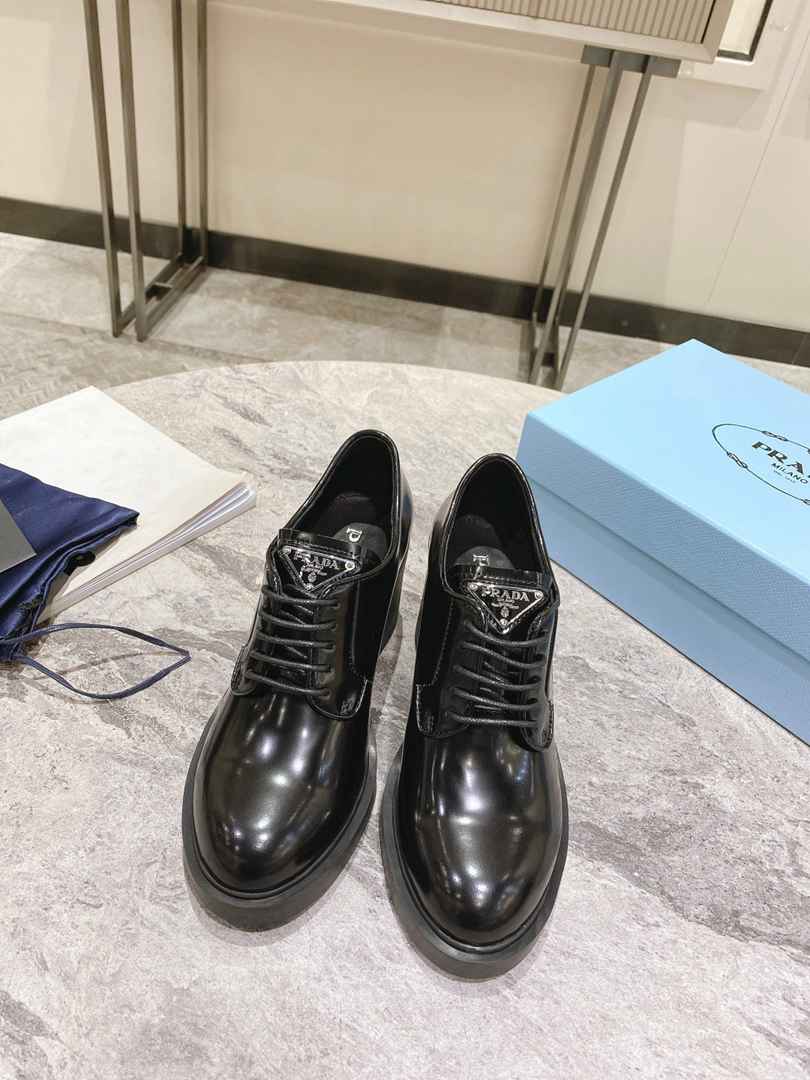 Prada Heeled Brushed Leather Lace-Ups Black 1E976M055F0002F085
