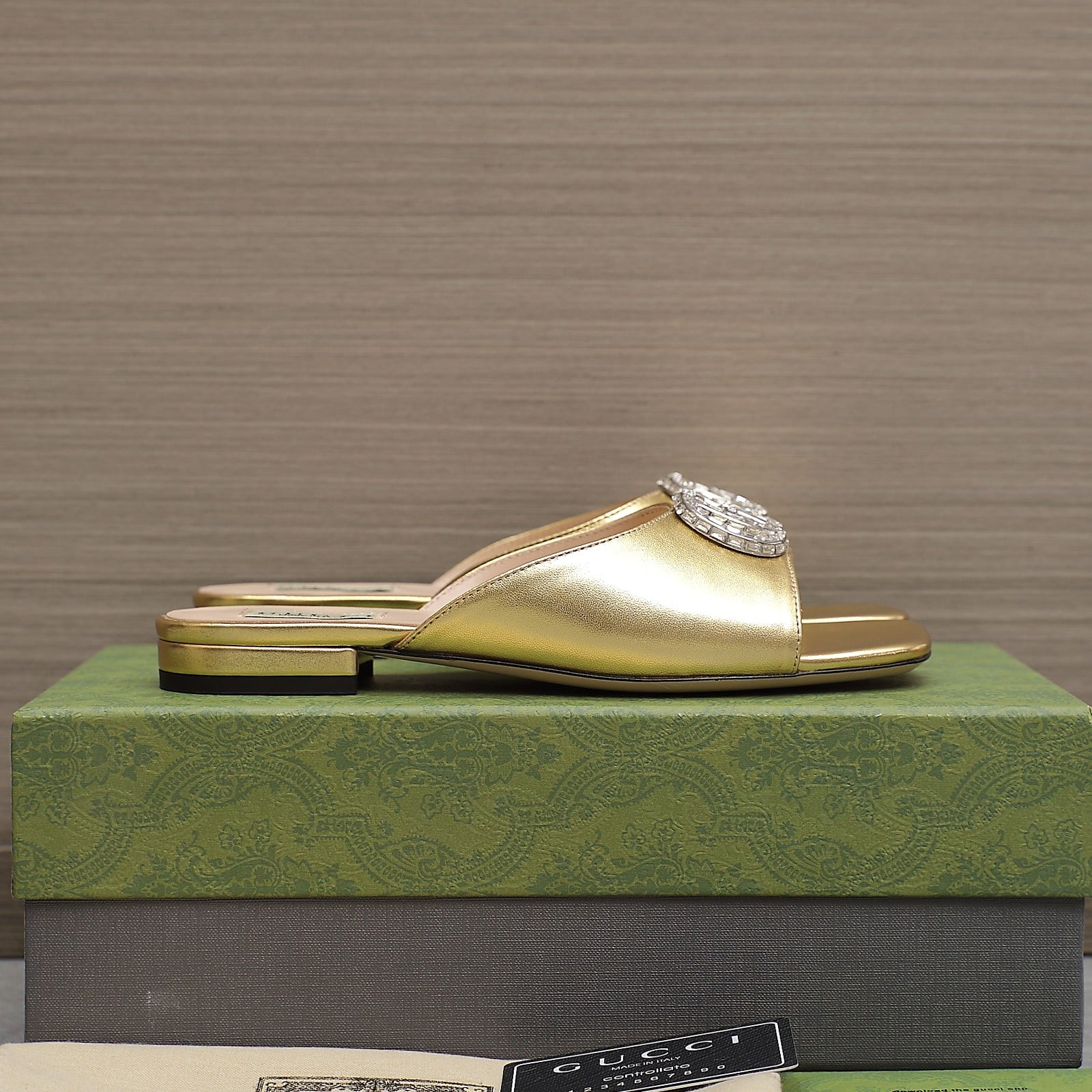 Gucci Gg Crystal Slippers Gold