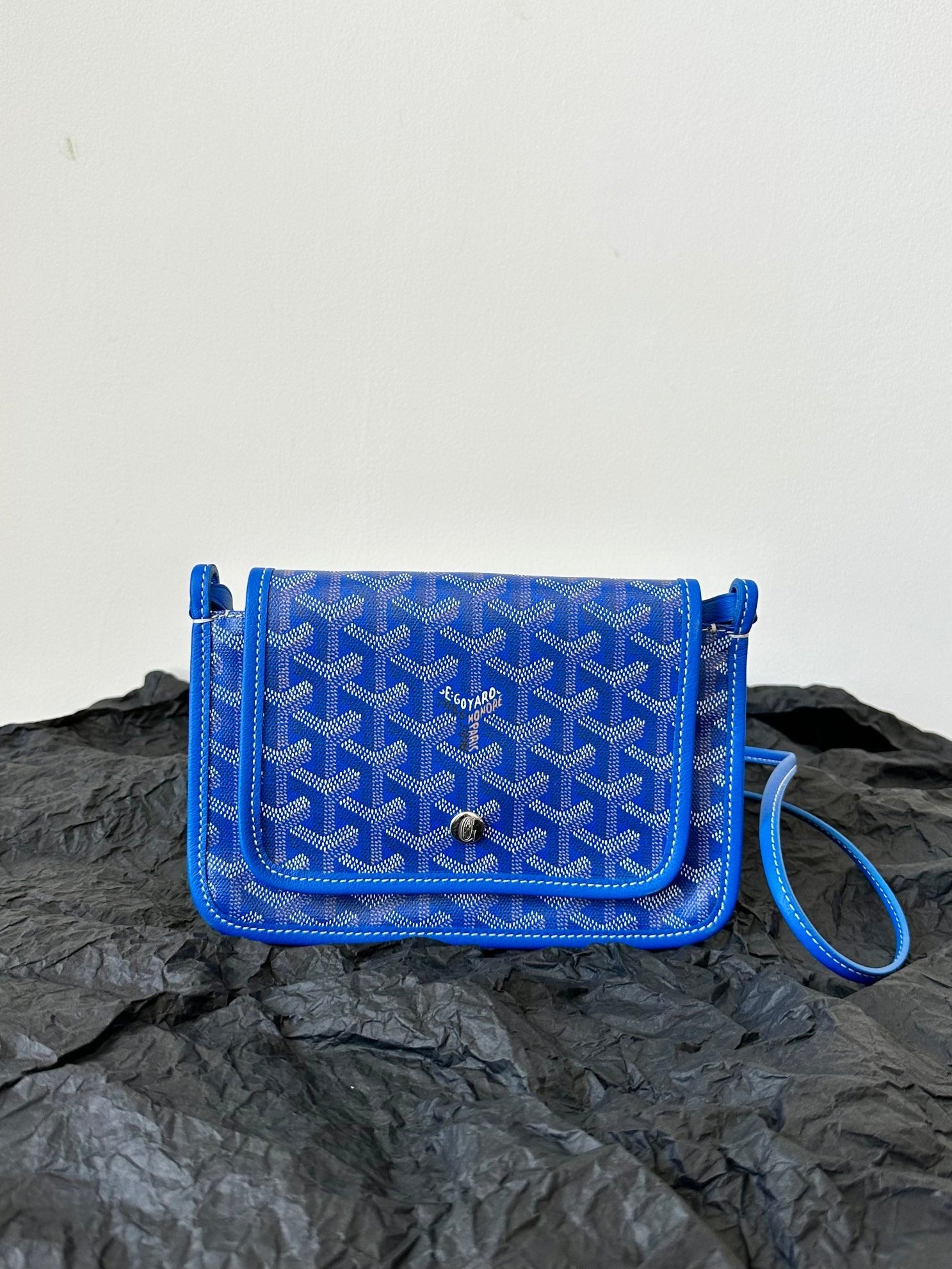Goyard Plumet Pocket Wallet 20 Cm Sapphire Blue Goyardine Canvas And Lambskin Trim