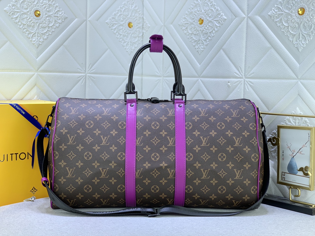 Louis Vuitton Keepall Bandouli Re 50 Brown And Purple Line Macassar Canvasm46257