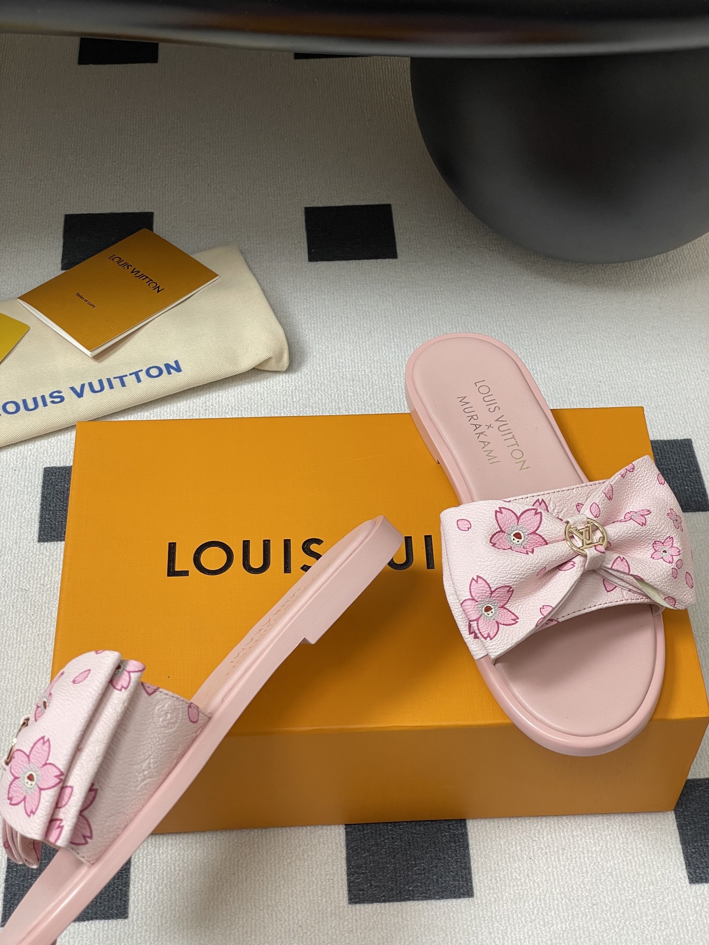 Louis Vuitton x Takashi Murakami Lily Flat Mule Bow Slide Sandals Pink- White 1AGVYA