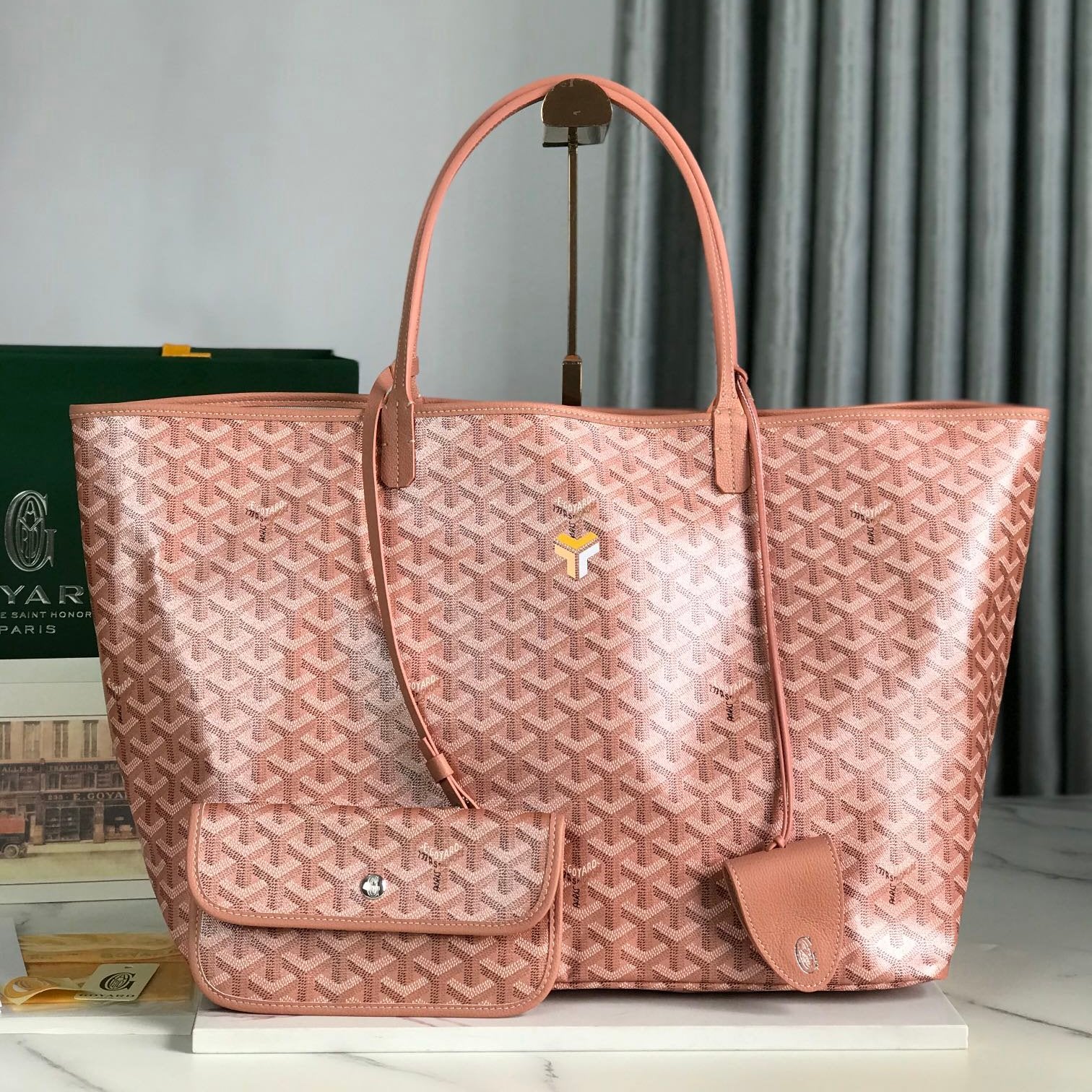 Goyard Saint Louis Gm Bag 40Cm Pink Canvas Chevroches Calfskin