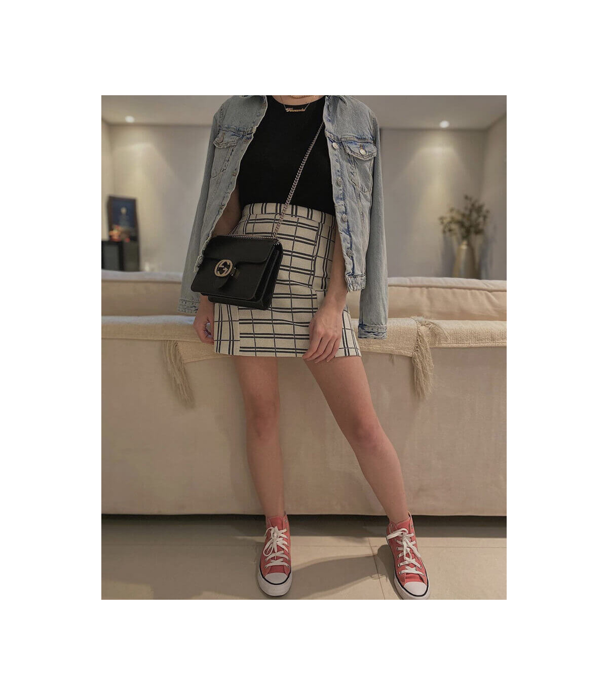 Gucci Interlocking G Chain Crossbody Black Leather 25cm