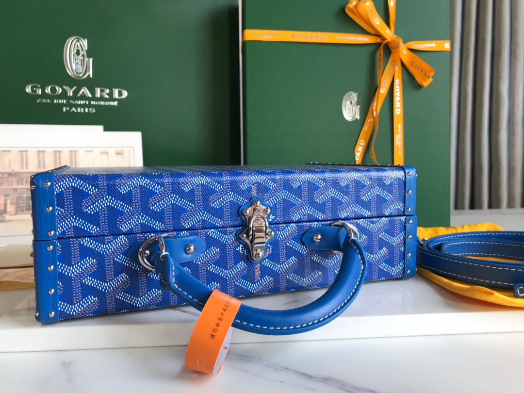 Goyard Grand Hôtel Trunk Bag 24.5cm Blue Goyardine Canvas And Calfskin