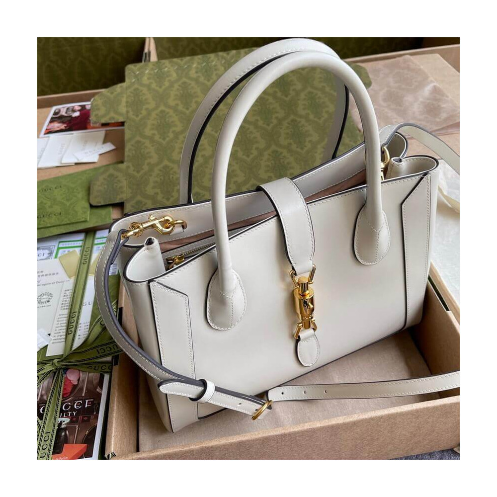 Gucci Jackie 1961 Medium Tote Bag in White Leather 30cm