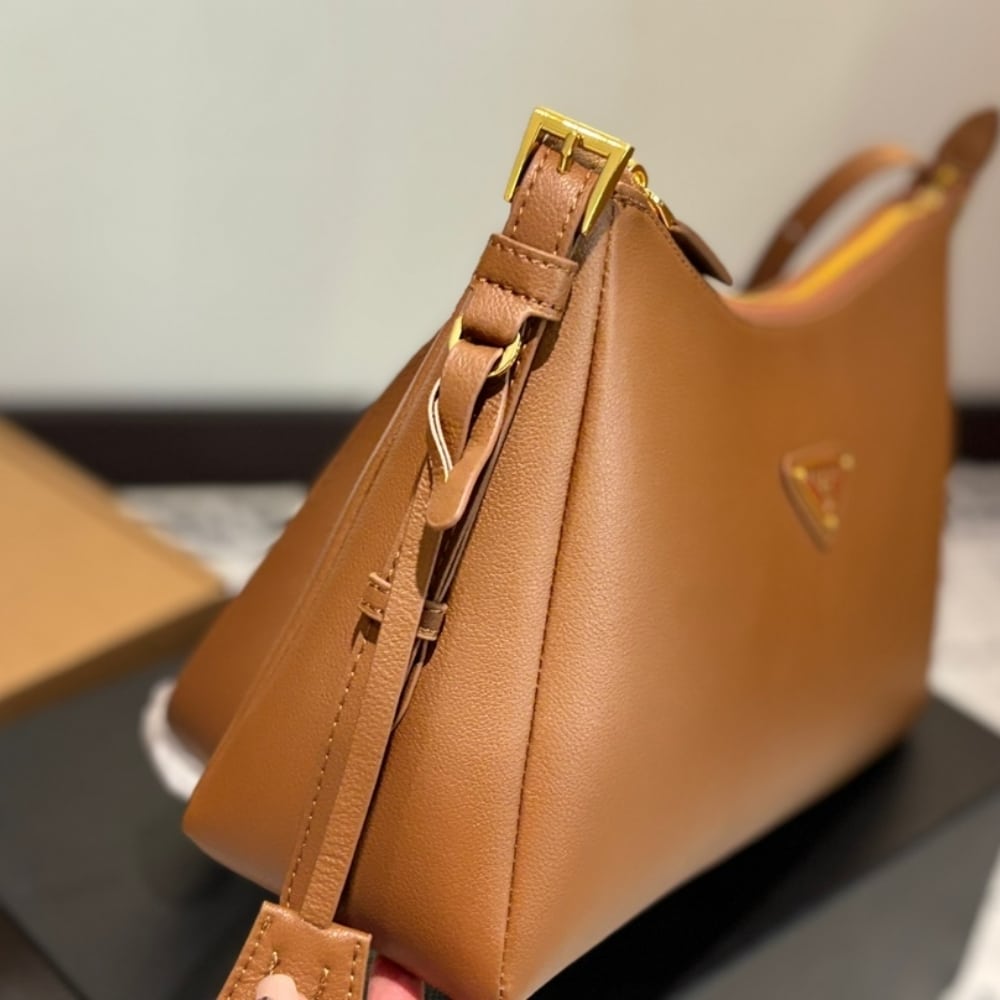 Prada Medium Aimee Zip Leather Shoulder Bag Brown 30Cm