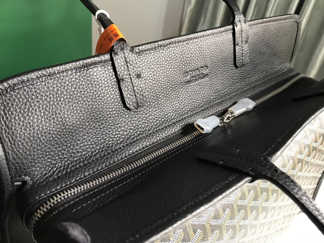 Goyard Hardy Pm Bag 40 Cm Black Goyardine Canvas And Taurillon Leather Trim