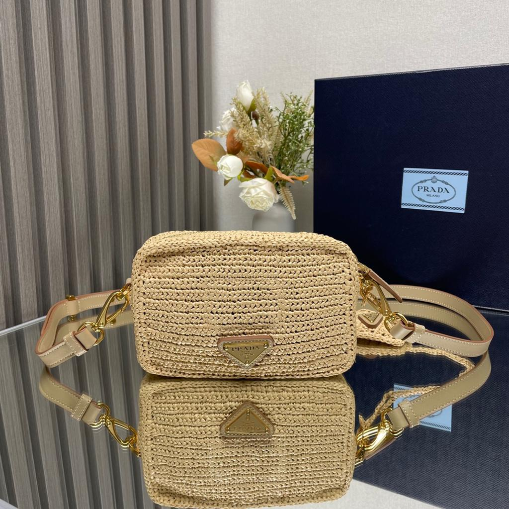 Prada Crochet Prada Brique Bag Natural 20Cm