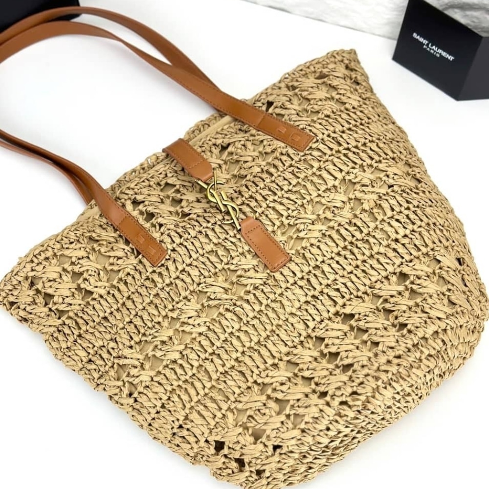 Saint Laurent Panier Raffia Natural Brown 39Cm 688221 Gaaac 2080