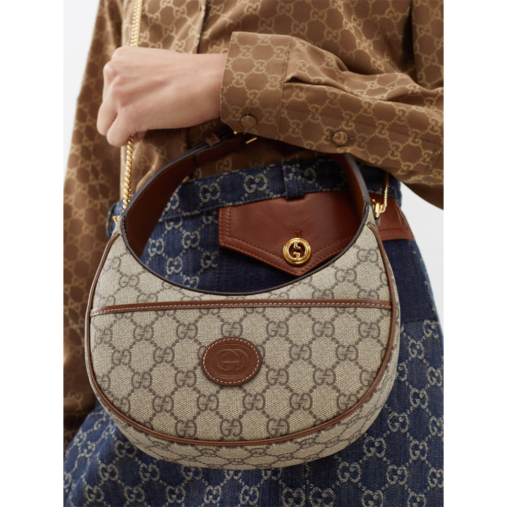 Gucci Half-Moon-Shaped Mini Bag with Interlocking G Brown