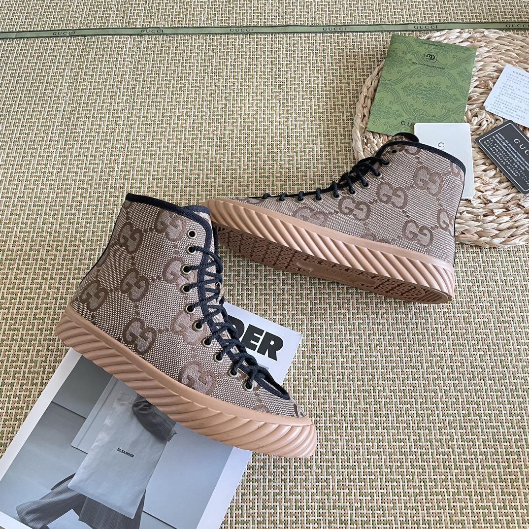 Gucci All Over Gg Logo High Top Sneakers Brown