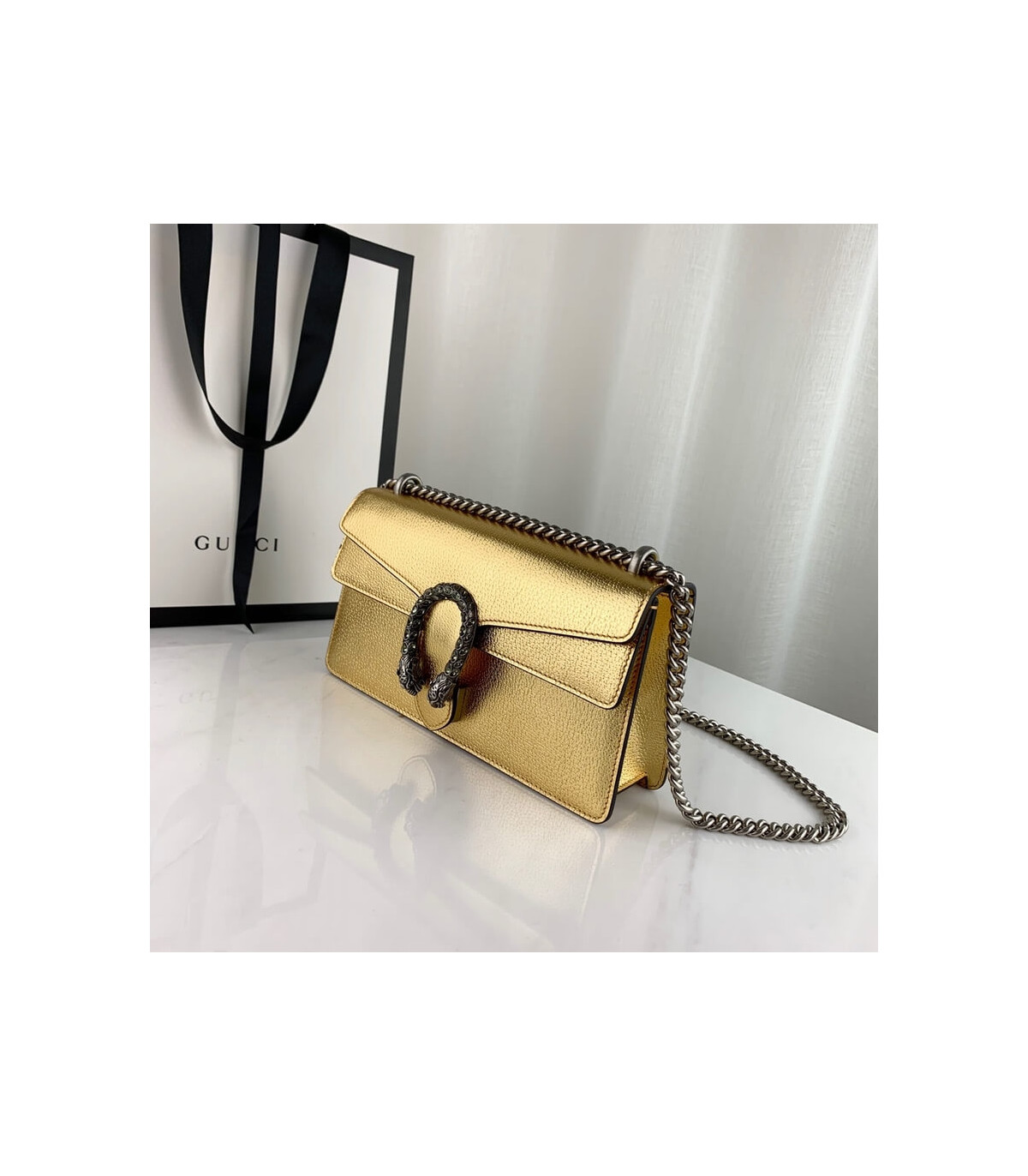 Gucci Dionysus Small Shoulder Bag in Gold Lame Leather