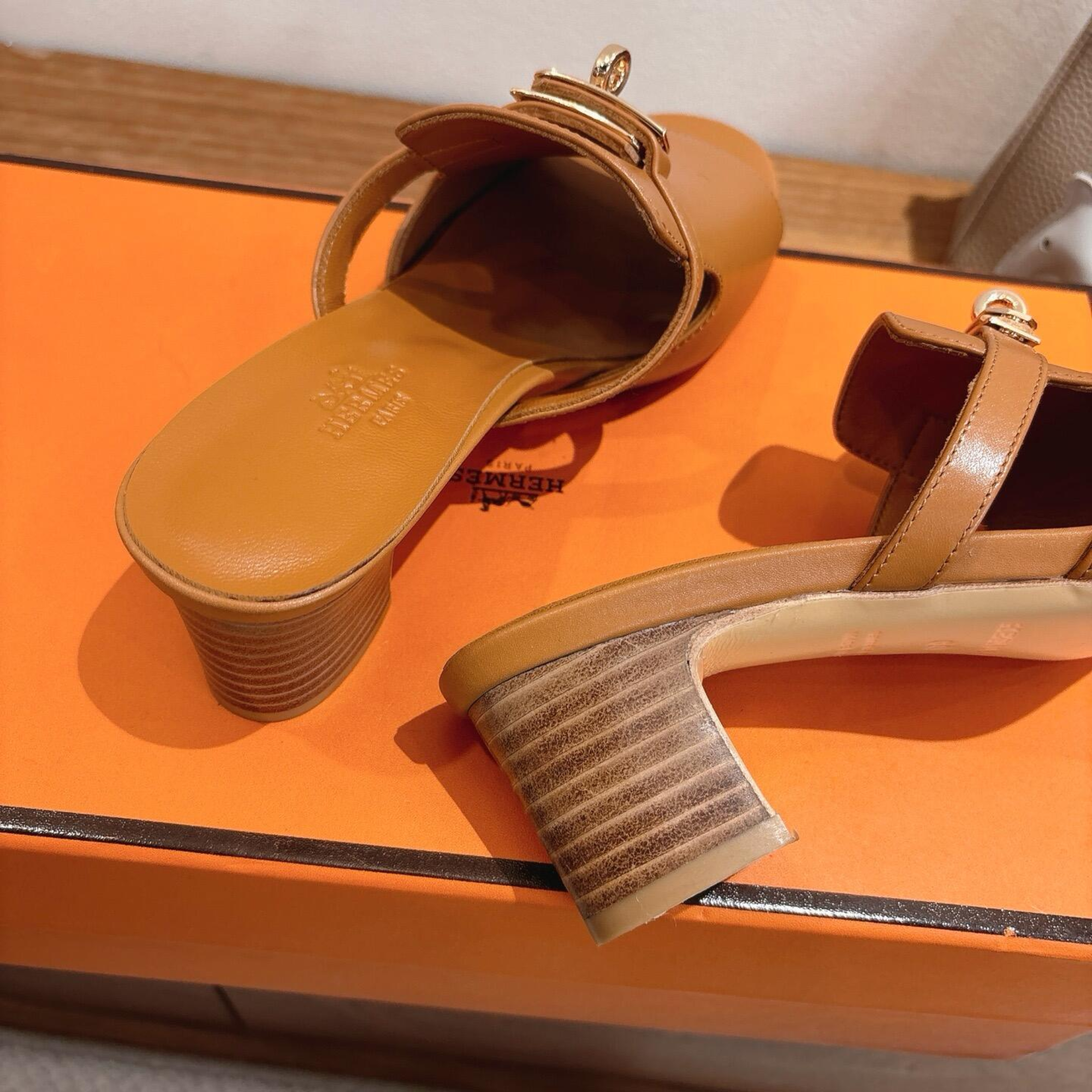 Hermes Brown Leather Mules