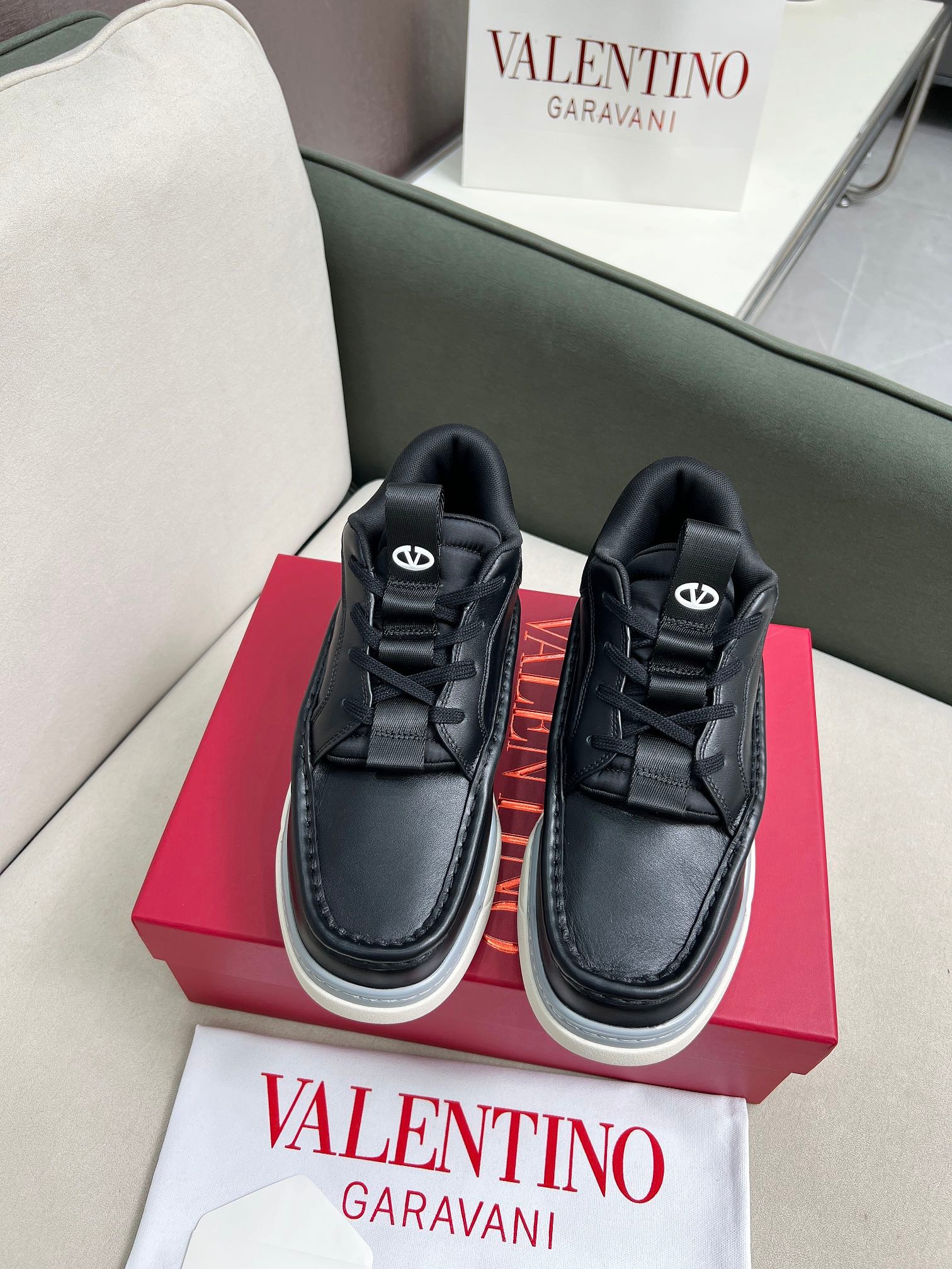 VALENTINO CALFSKIN LEATHER MID-TOP RUNBOOT SNEAKER