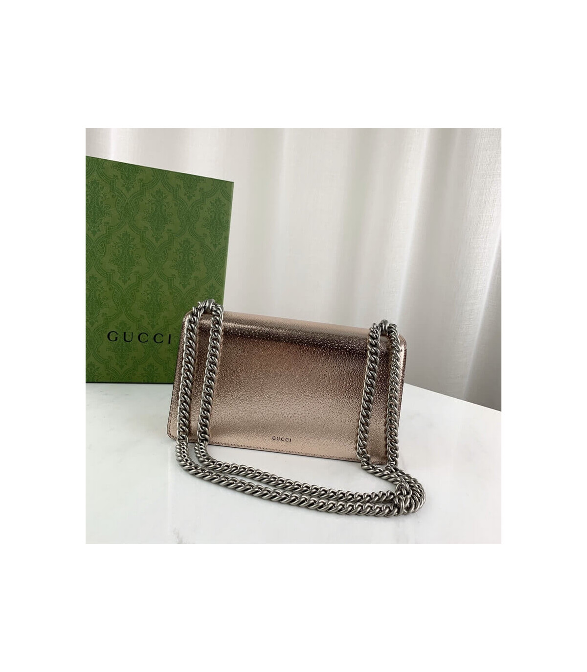 Gucci Dionysus Small Shoulder Bag in Rose Gold Lame Leather