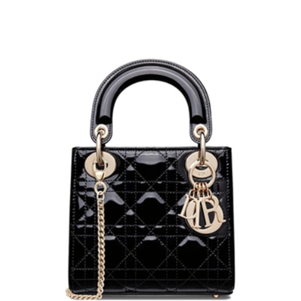 DIOR SMALL LADY DIOR BAG BLACK PATENT 17CM