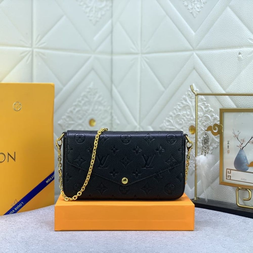 Louis Vuitton Félicie Pochette Monogram Empreinte Leather Crossbody Bag Black 21cm M82477