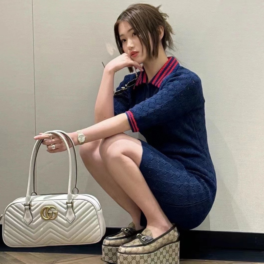 Gucci Marmont Small Top Handle Bag White 25Cm