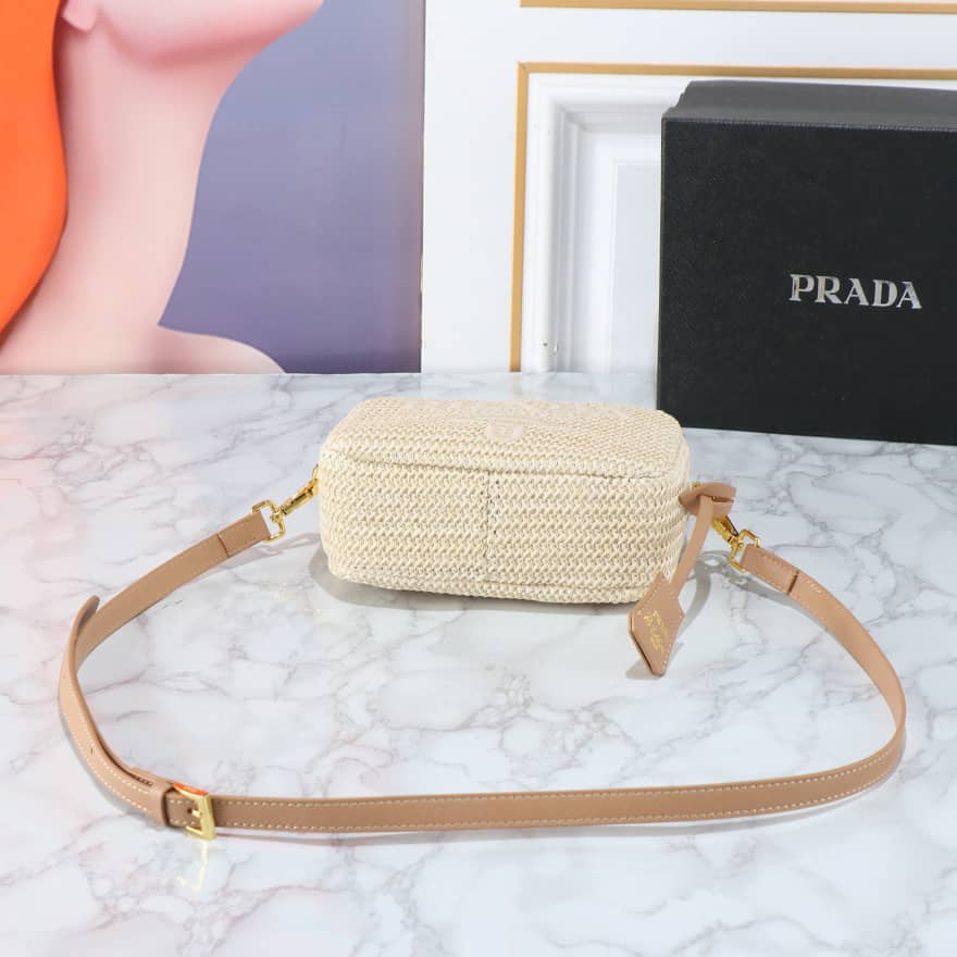 Prada Raffia Crochet Shoulder Bag Natural 20Cm