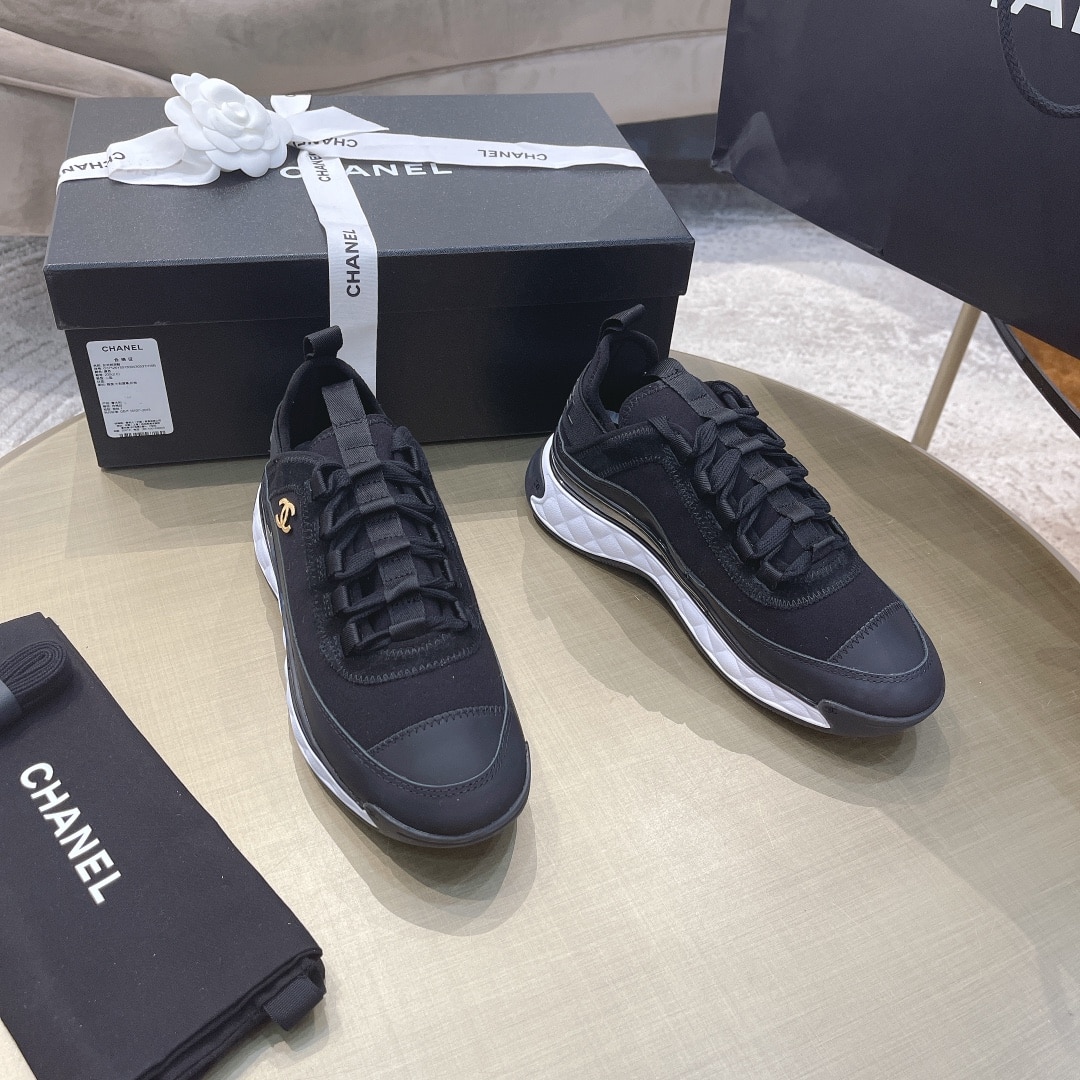 Chanel Logo Low Top Trainer Sneakers Black G35617