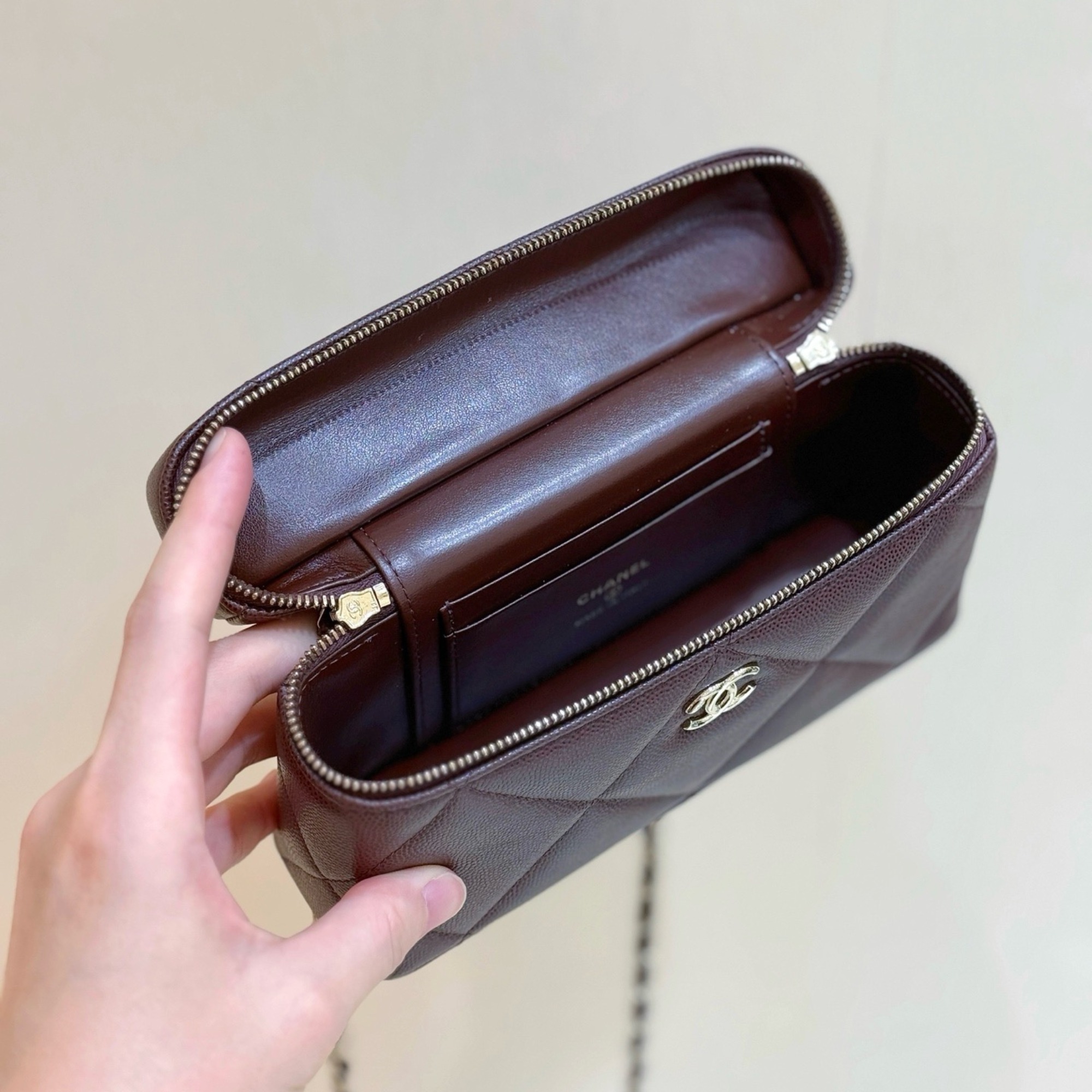 Chanel Top Handle Slim Vanity Case Dark Brown Hardware 19cm/7.5in