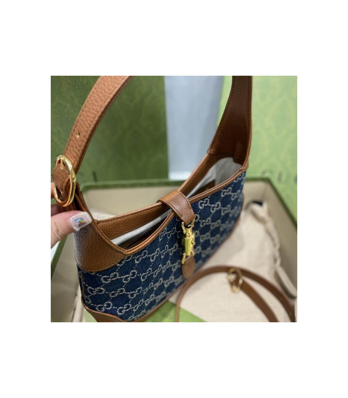 Gucci Jackie 1961 Small Shoulder Bag in Blue Jacquard Denim 28cm