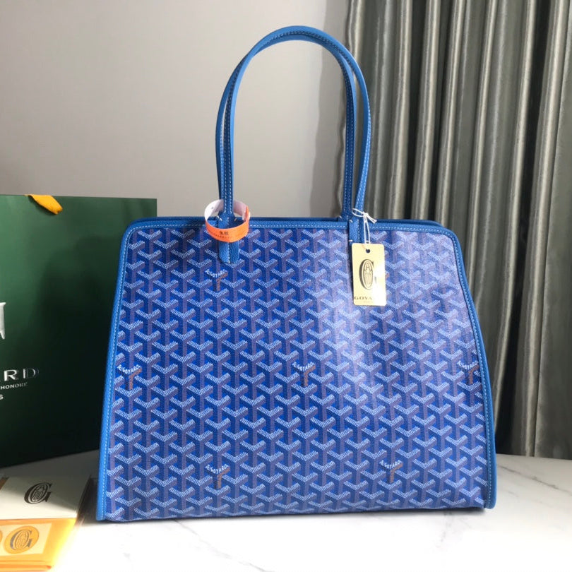 Goyard Hardy Pm Bag 40 Cm Sky Blue Goyardine Canvas And Taurillon Leather Trim