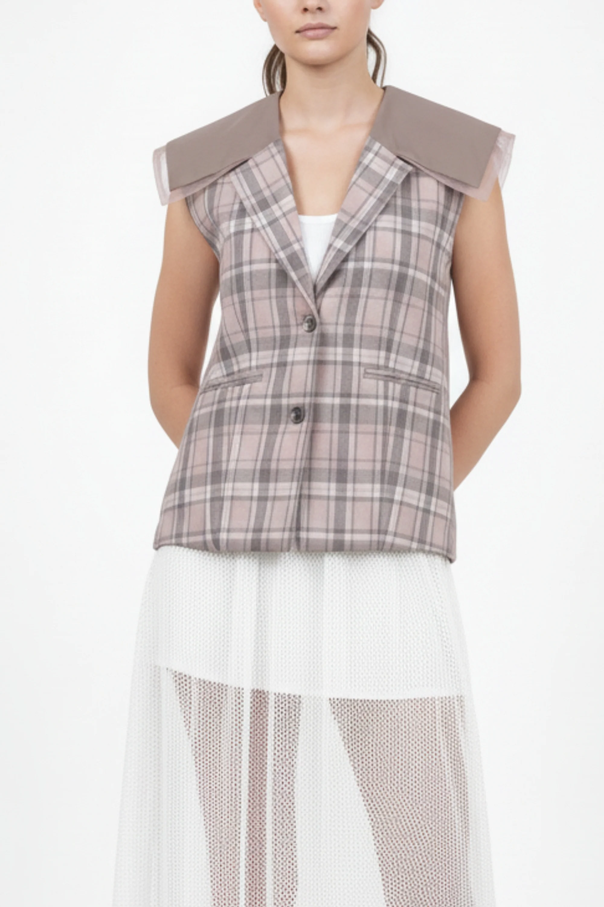 Pink Mocha Plaid Layered Vest