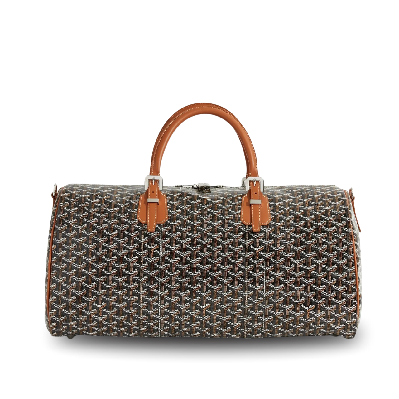Goyard Boston 50 Bag Cm Black Goyardine Canvas And Tan Calfskin Trim