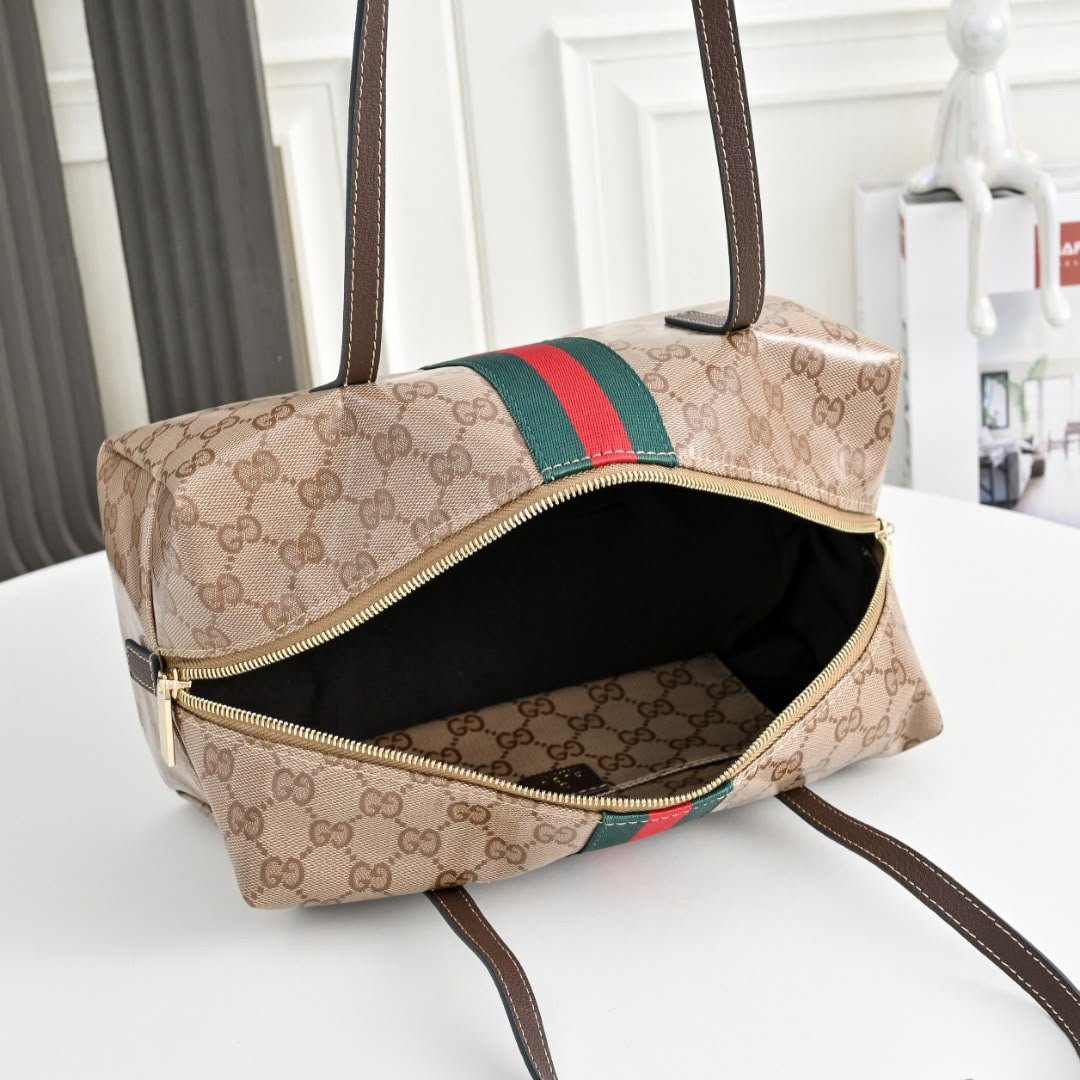 Gucci Melrose Medium Boston Bag 29cm/11.4in Sand And Brown GG Canvas 875228 FAF79 8547