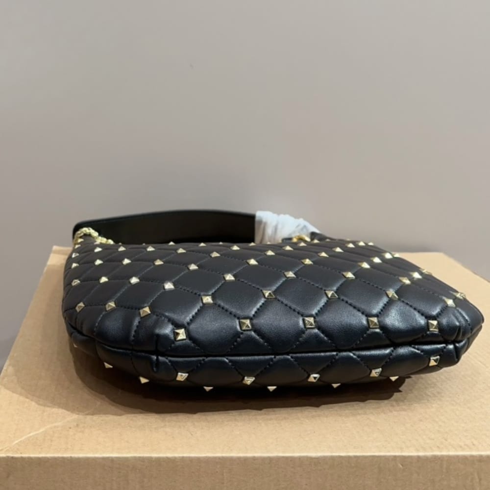 Valentino Rockstud Spike Leather Hobo Bag Black 28Cm 3W2B0M32Was