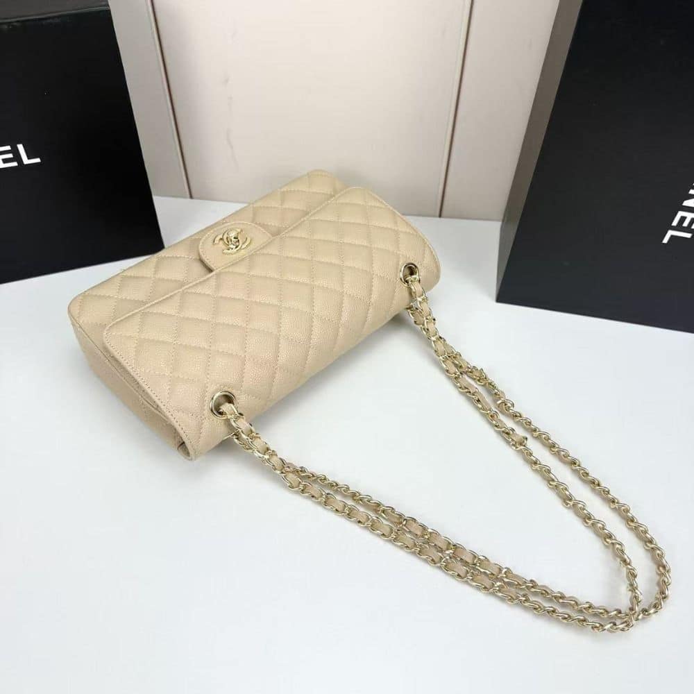 Chanel Classic Medium Double Flap Bag Beige 25cm A01113 Y04059 NZG77