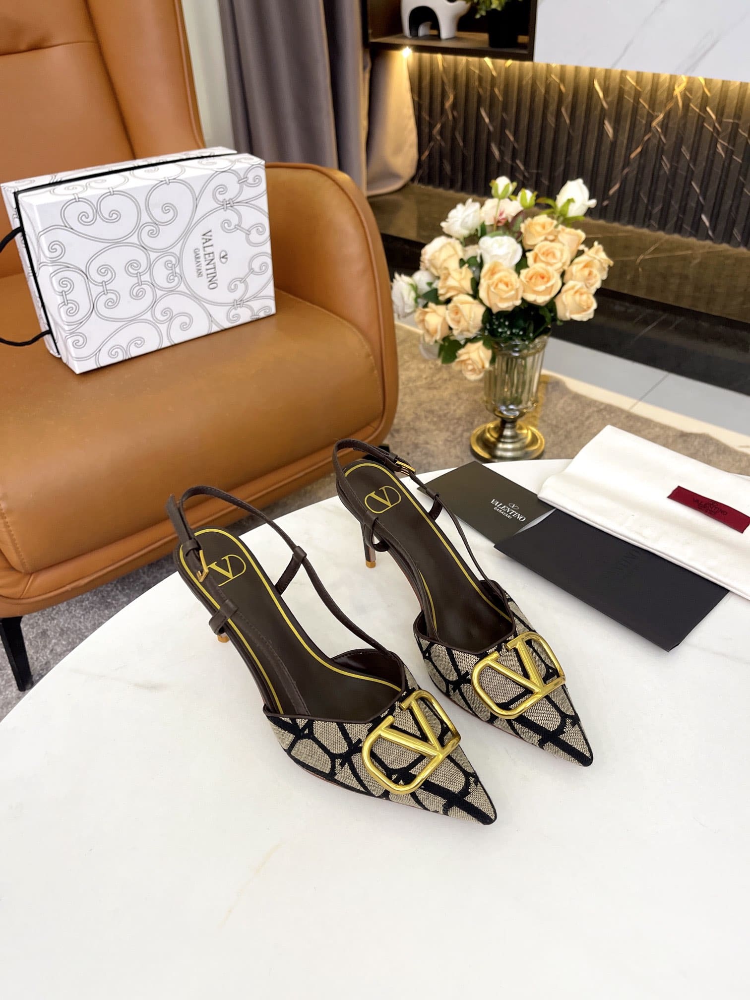 Valentino Garavani VLogo Signature Slingback Pump In Toile Iconographe Black