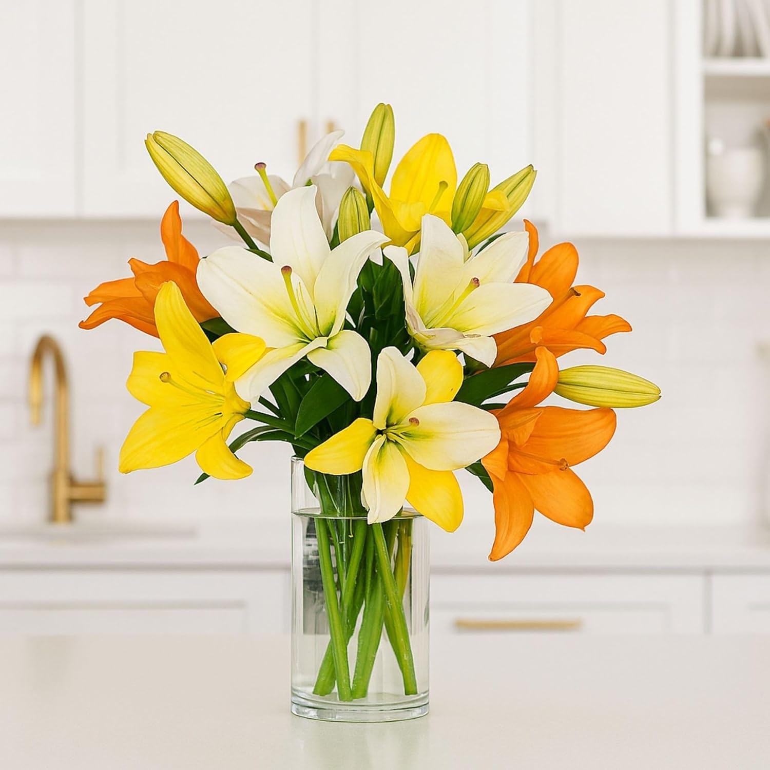 BloomsyBox – 10 Stem Multicolor Asiatic Lilies (Glass Vase Included) – Fresh Flowers for Delivery – Gift for Birthday, Anniversary, Sympathy, Get Well, Congratulations