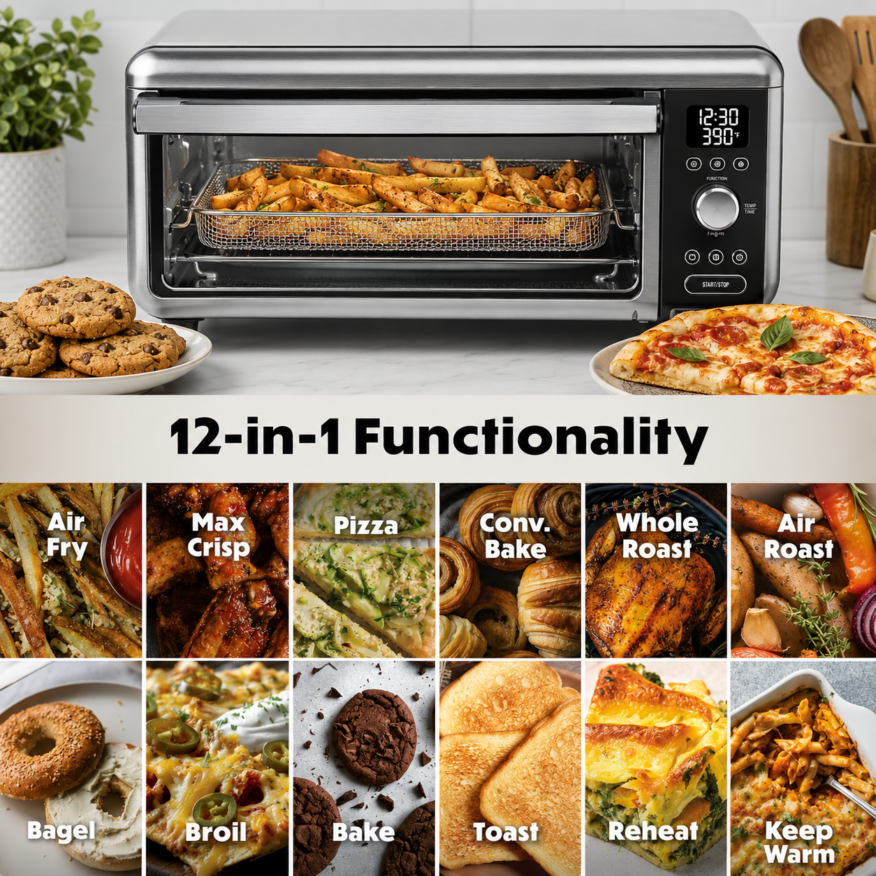 🔥Clearance Sale🔥Smart XL Double Countertop Oven & Air Fryer – Dual-Zone Cooking, 12-in-1 Functions