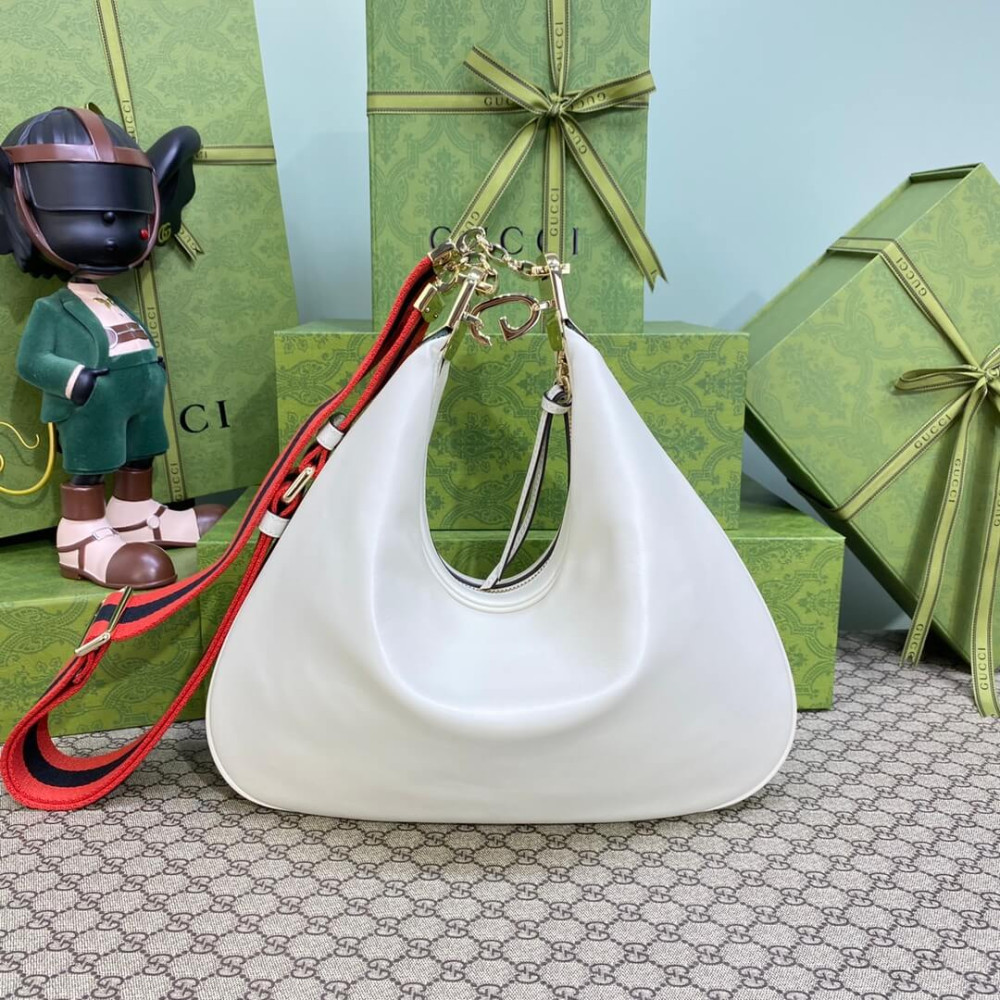 Gucci White Leather Attache Medium Shoulder Bag