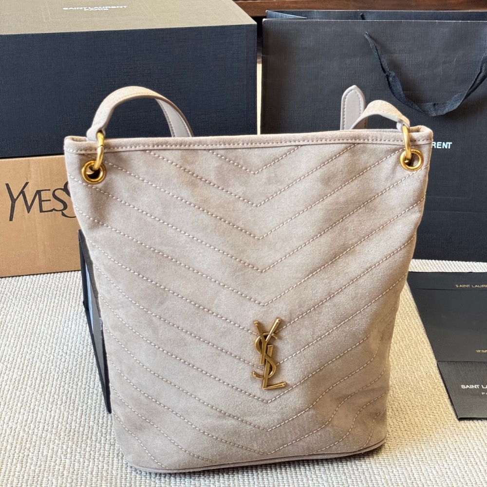 Saint Laurent Niki Supple Bucket In Suede Gray 38cm