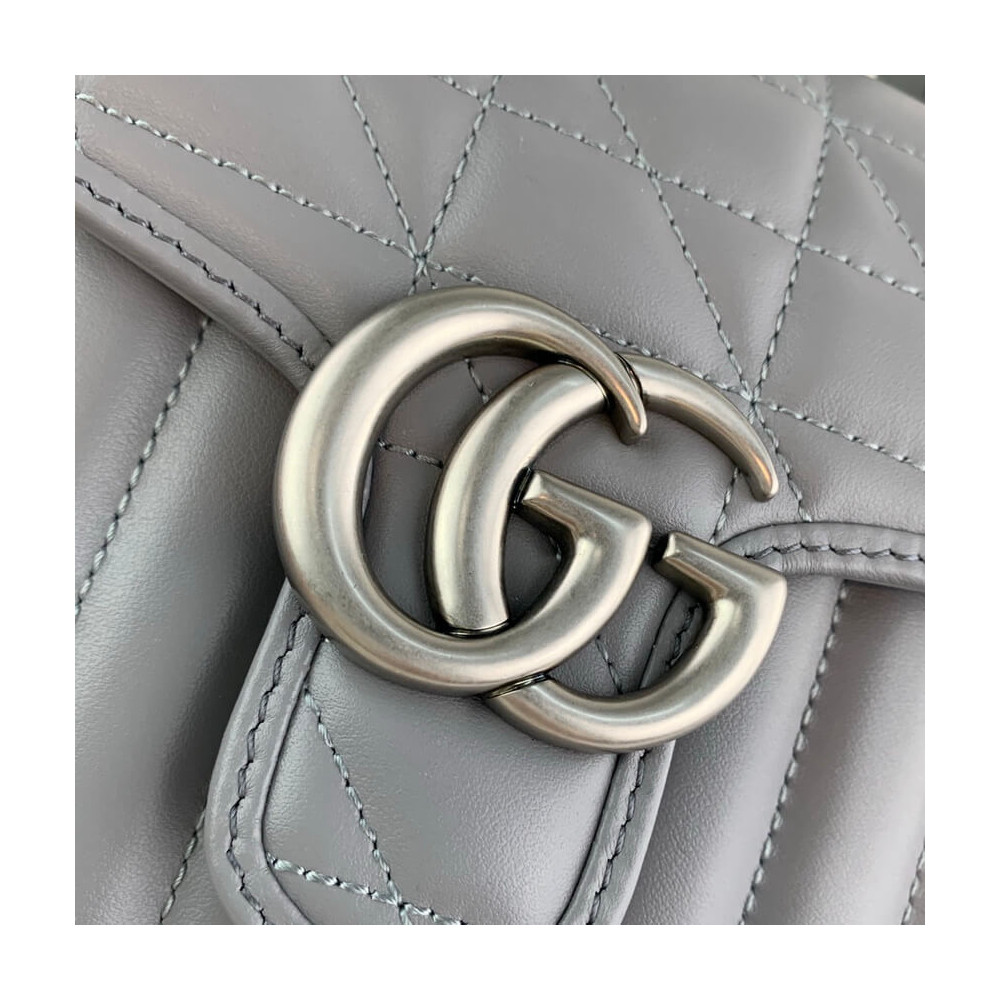 Gucci GG Marmont Grey Matelasse Leather Mini Top Handle Bag