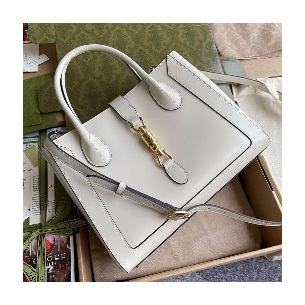 Gucci Jackie 1961 Medium Tote Bag in White Leather 30cm