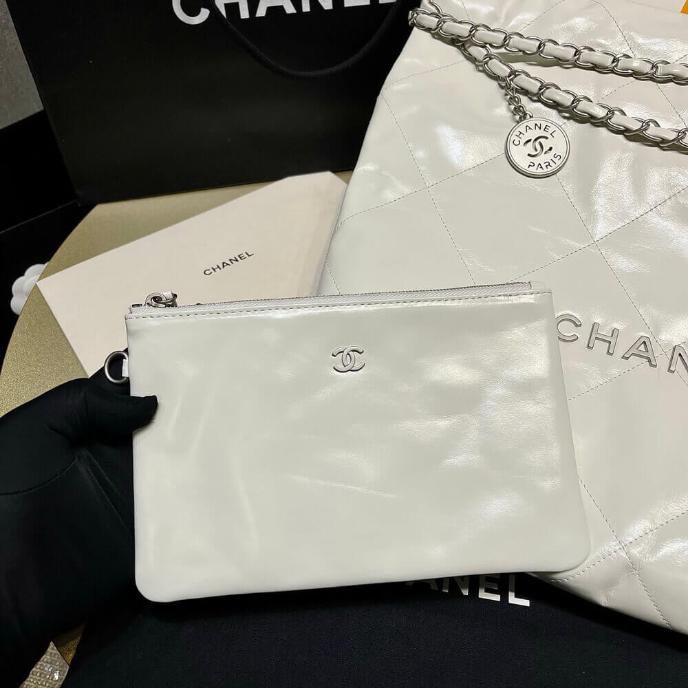 Chanel 22 Small Handbag Shiny Calfskin White Silver