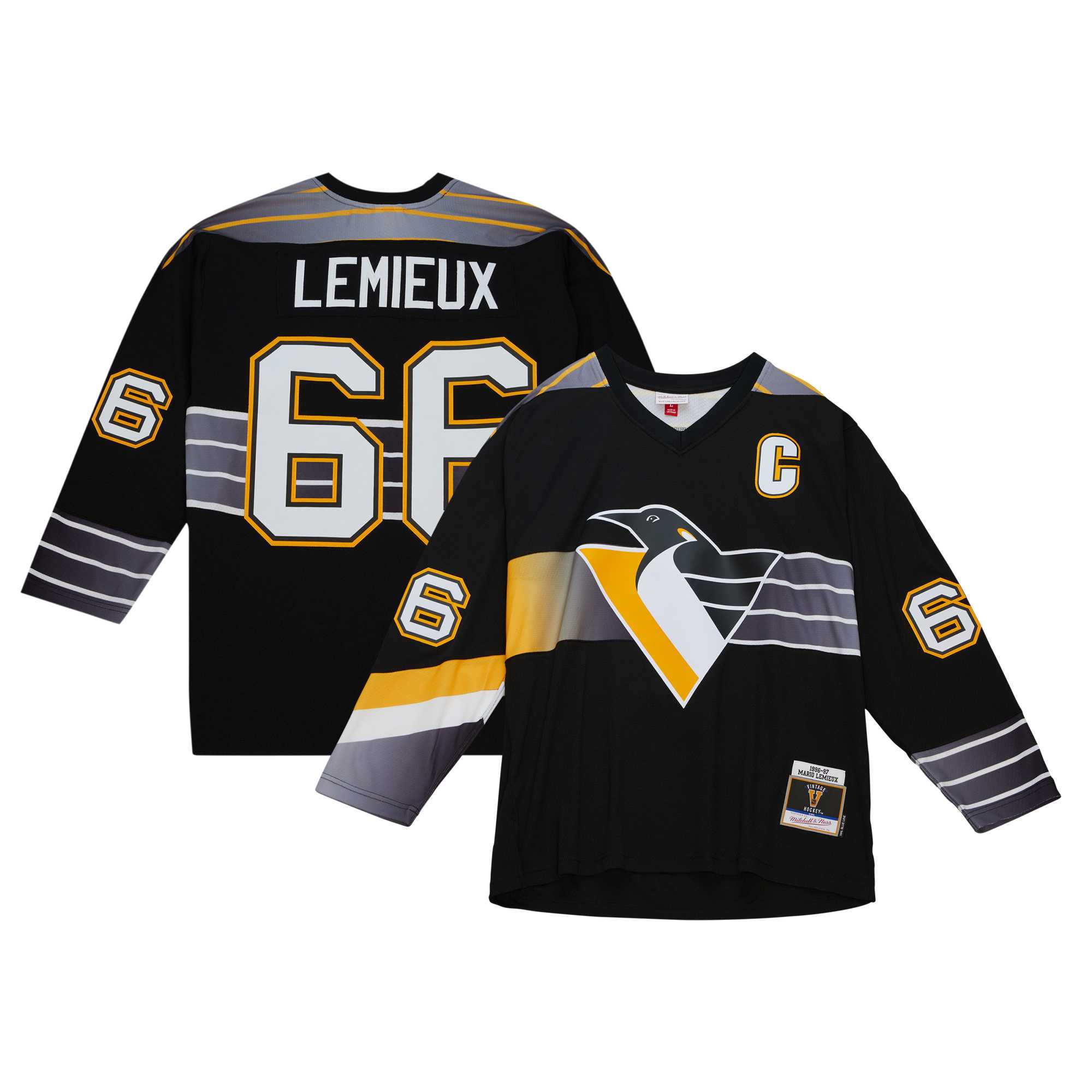Mario Lemieux Pittsburgh Penguins Mitchell & Ness Captain’s Patch 1996/97 Blue Line Player Jersey – Black