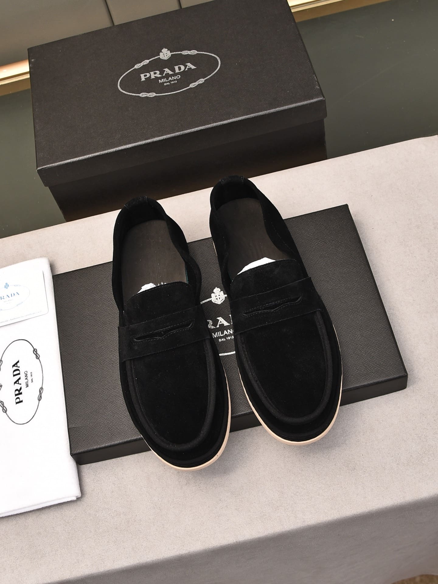 Prada Men’S Flat Loafers Suede Leather Black
