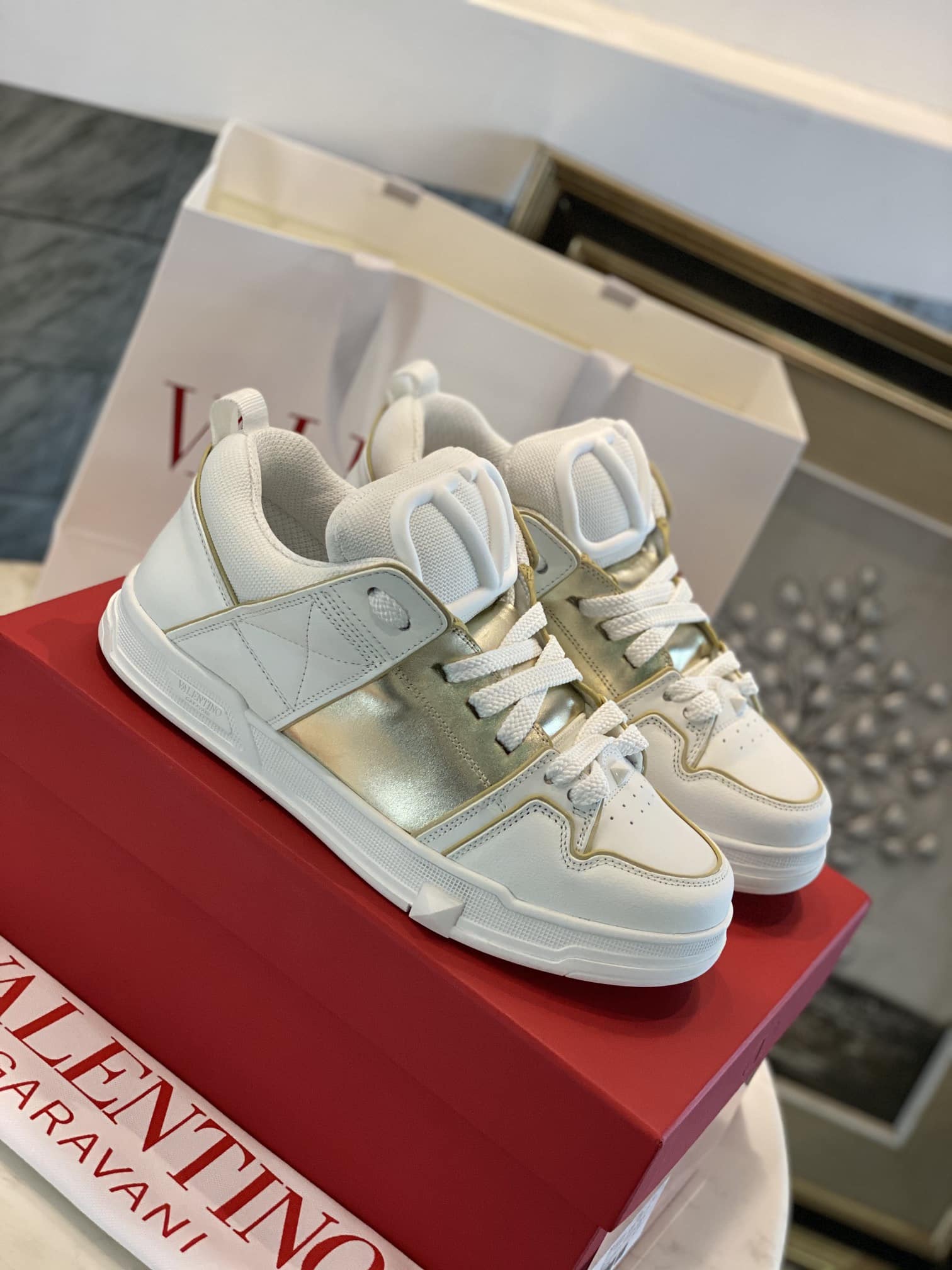 Valentino Garavani Open Skate Sneakers White And Gold