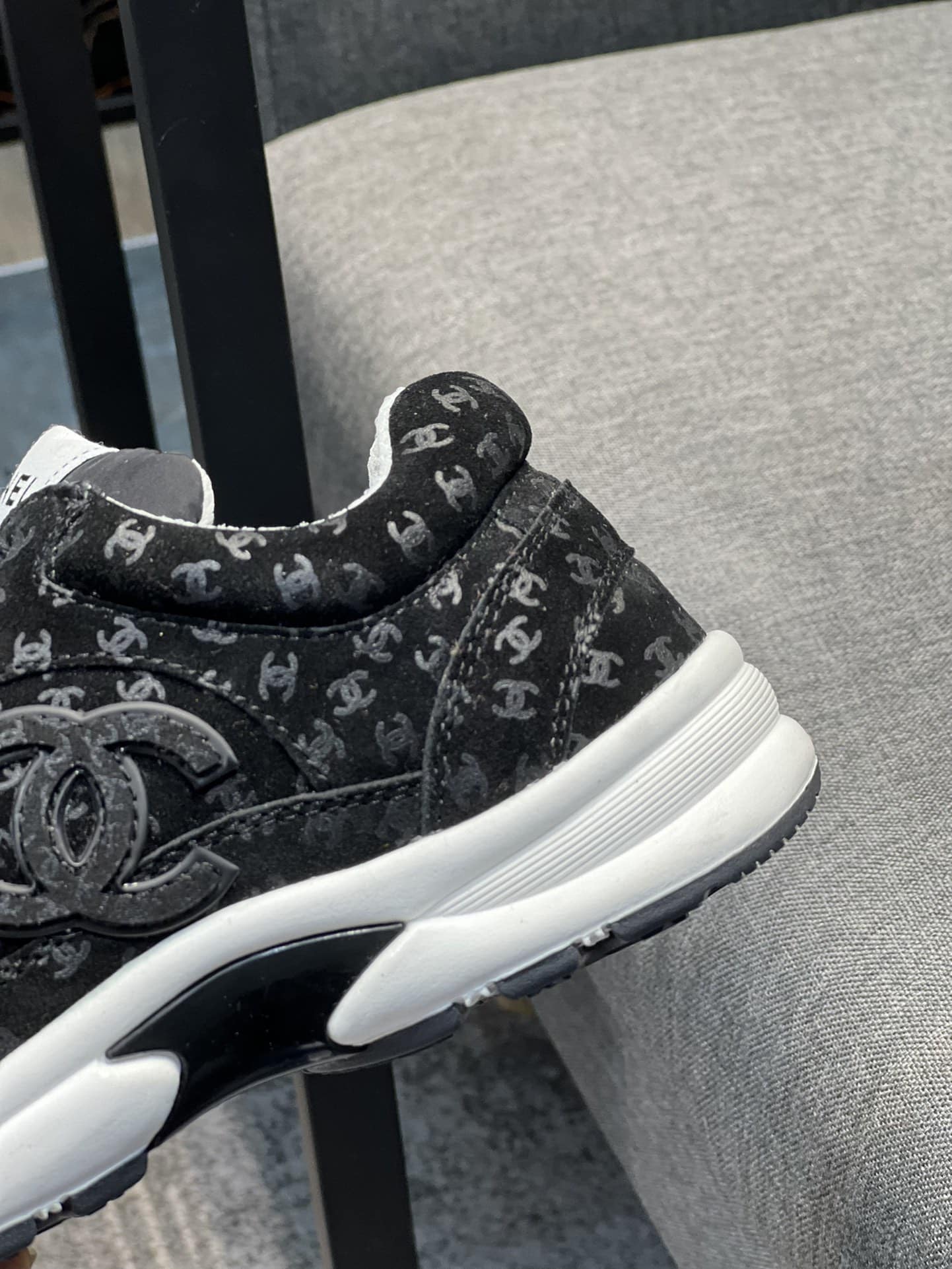 Chanel Cc Embossed Logo Suede Black