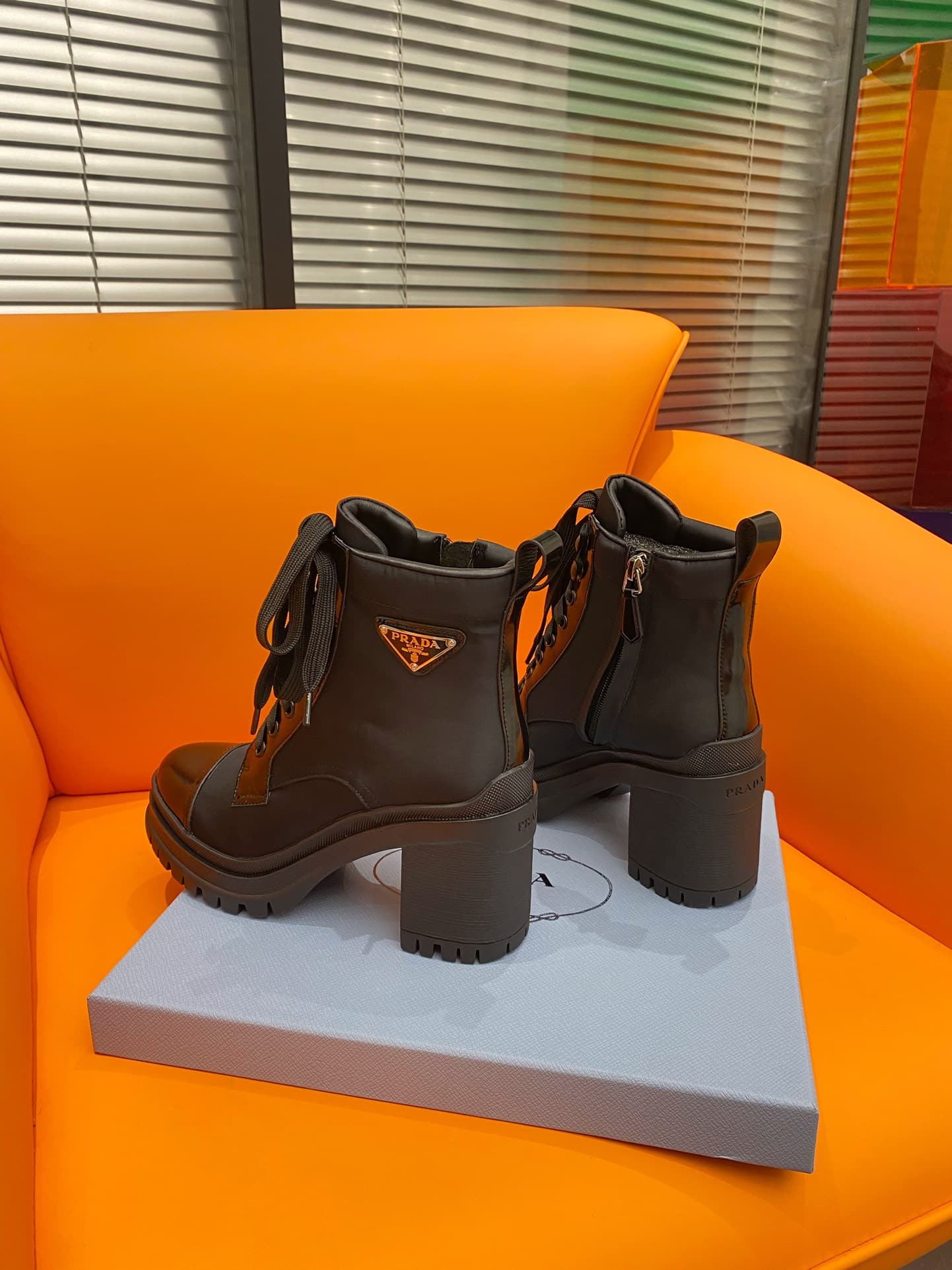 Prada Logo Plaque Ankle Boots Black