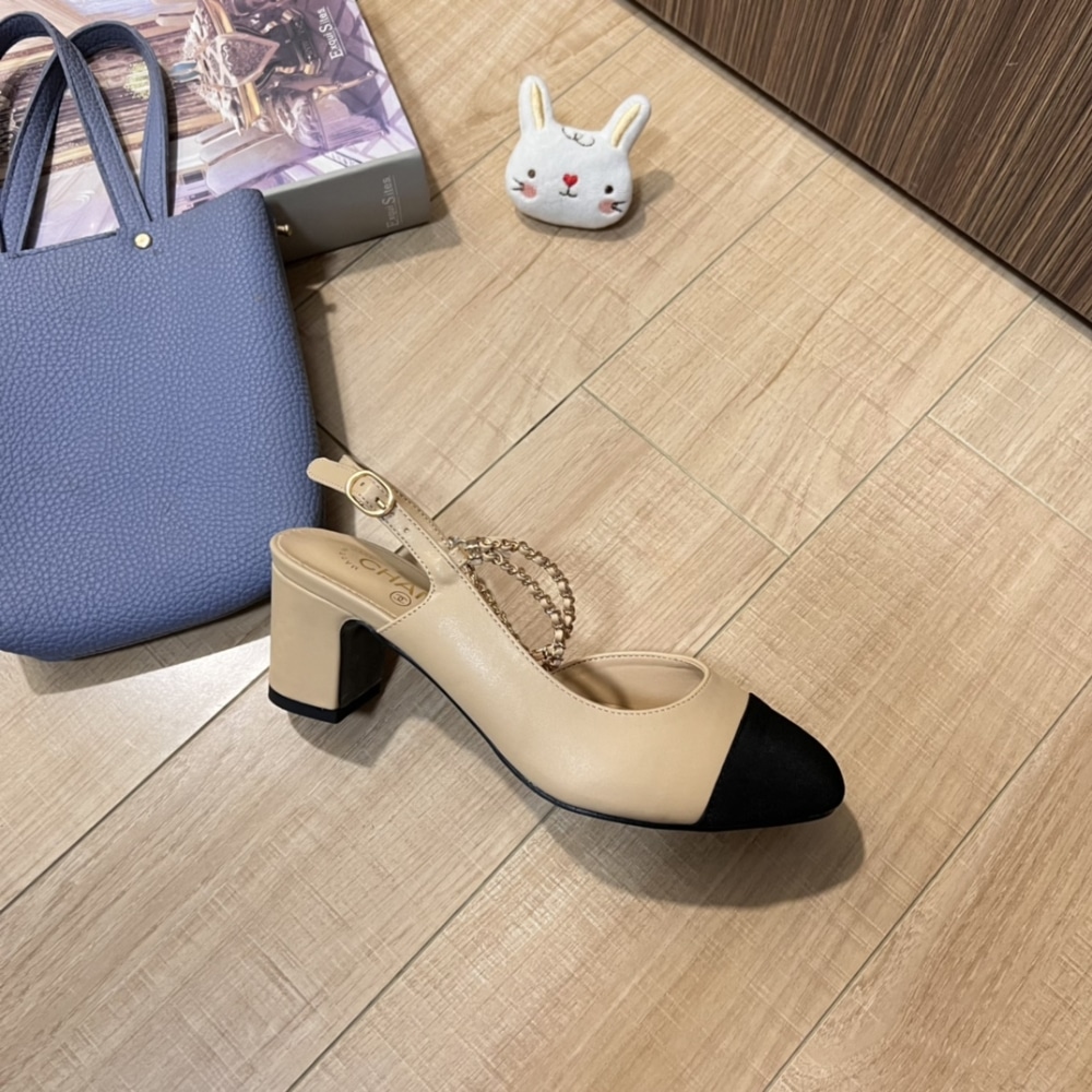 Chanel Slingbacks Goatskin &Amp; Grosgrain Beige &Amp; Black G31318 Y50006 C8378